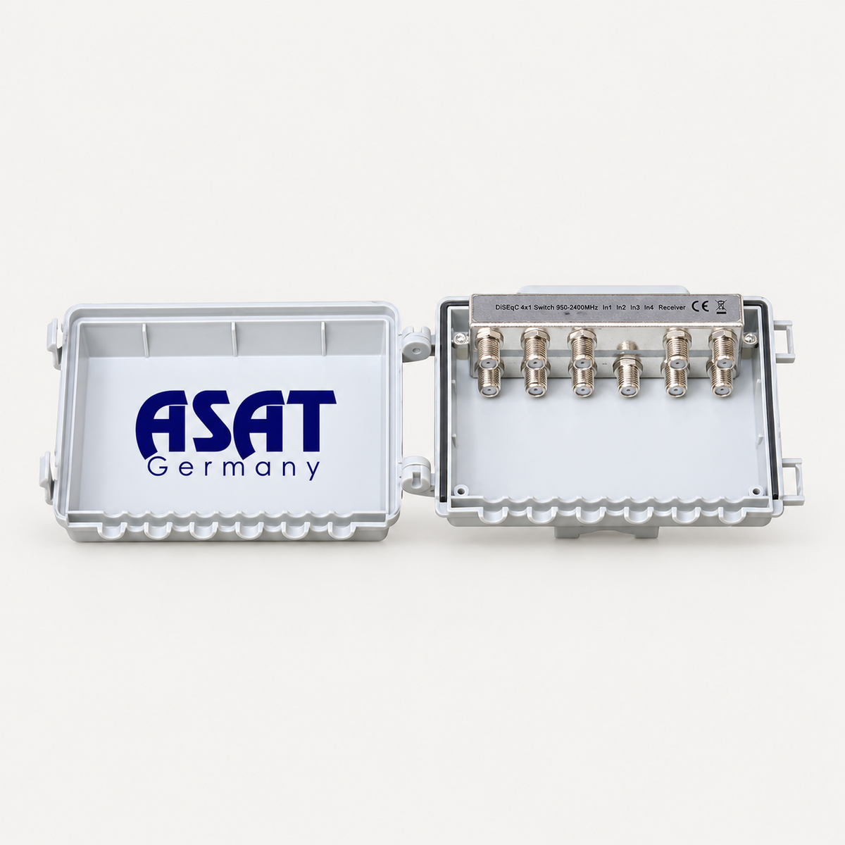 DiSEqC switchers – collectiebeeld met rustige studioachtergrond