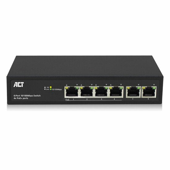 ACT AC4430 | Unmanaged Switch | 6 Ports | Fast Ethernet (10/100 Mbps) | 4× PoE+ | PoE-budget 60W