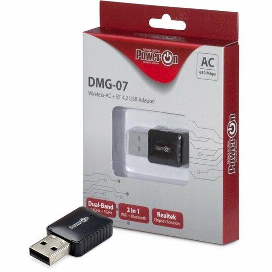 Inter-Tech DMG-07 | Wi-Fi 5 & Bluetooth 4.2 USB Adapter | 650 Mbps | Dual-band (2,4 GHz / 5 GHz) | Schwarz
