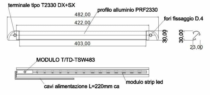 Travelleds Lineaire alu zw COB 3K 422mm schakelaar/touch