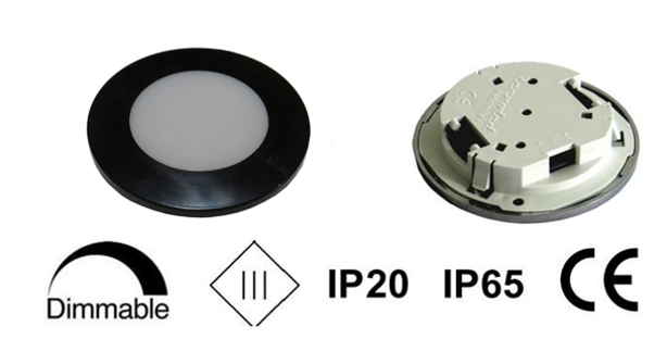 TravelLeds inb spot zwart 70mm 6+6 Leds 3K+6K schroef
