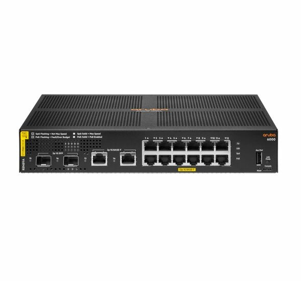 Aruba 6000 12G PoE+ Switch | 12x Gigabit PoE+ | 2x SFP | 139W | Managed L3 | Rackmount 1U