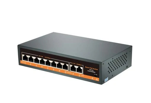 Amiko SW8200 8-poorts PoE-switch – schuin vooraanzicht links