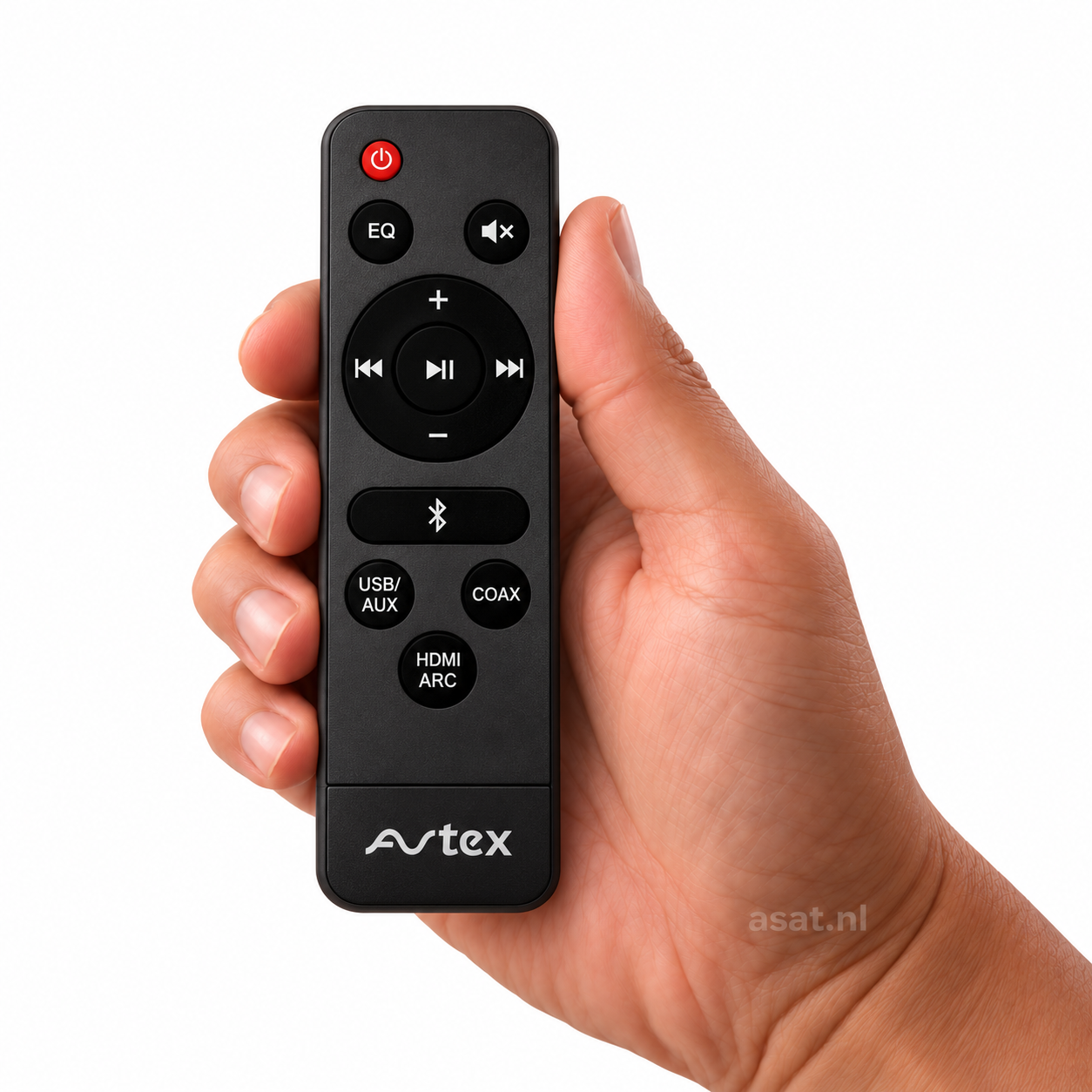 Avtex REM-SB soundbarafstandsbediening in de hand – ASAT