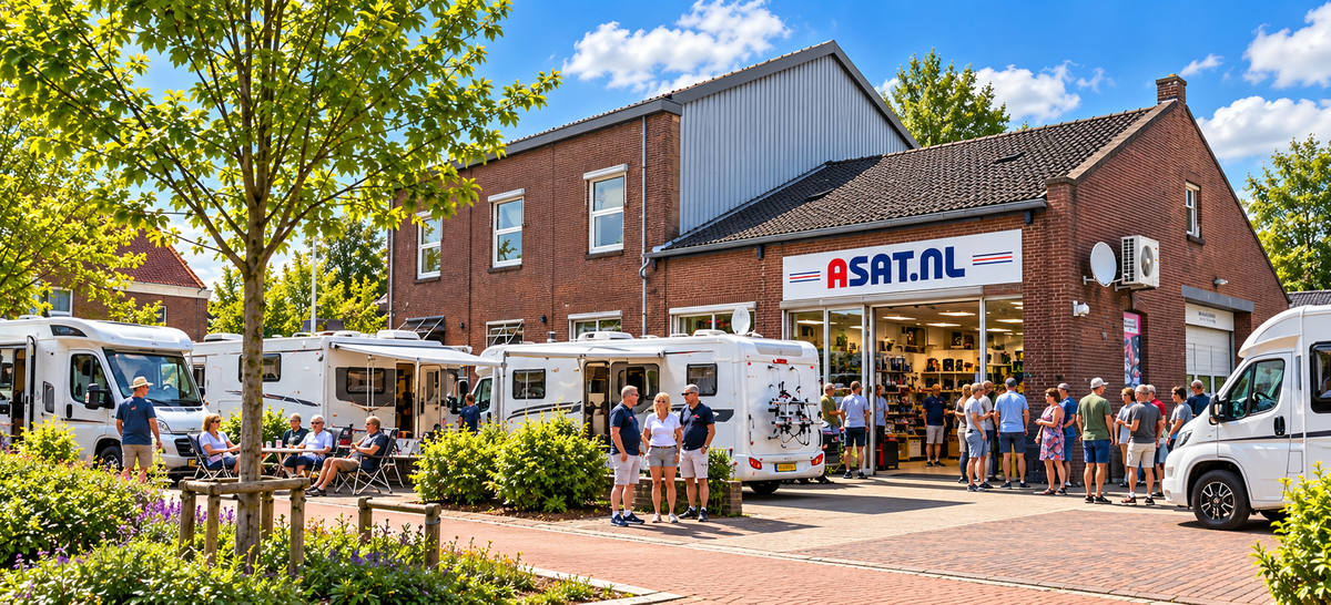ASAT in Roermond met campers en bezoekers op een zonnige dag