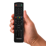 Denson remote DEN22/24 SMART – originele afstandsbediening in de hand, witte achtergrond, asat.nl