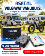 ASAT EYON Portable Pro sfeerbeeld met camper, caravan, fatbike en GPS-tracker