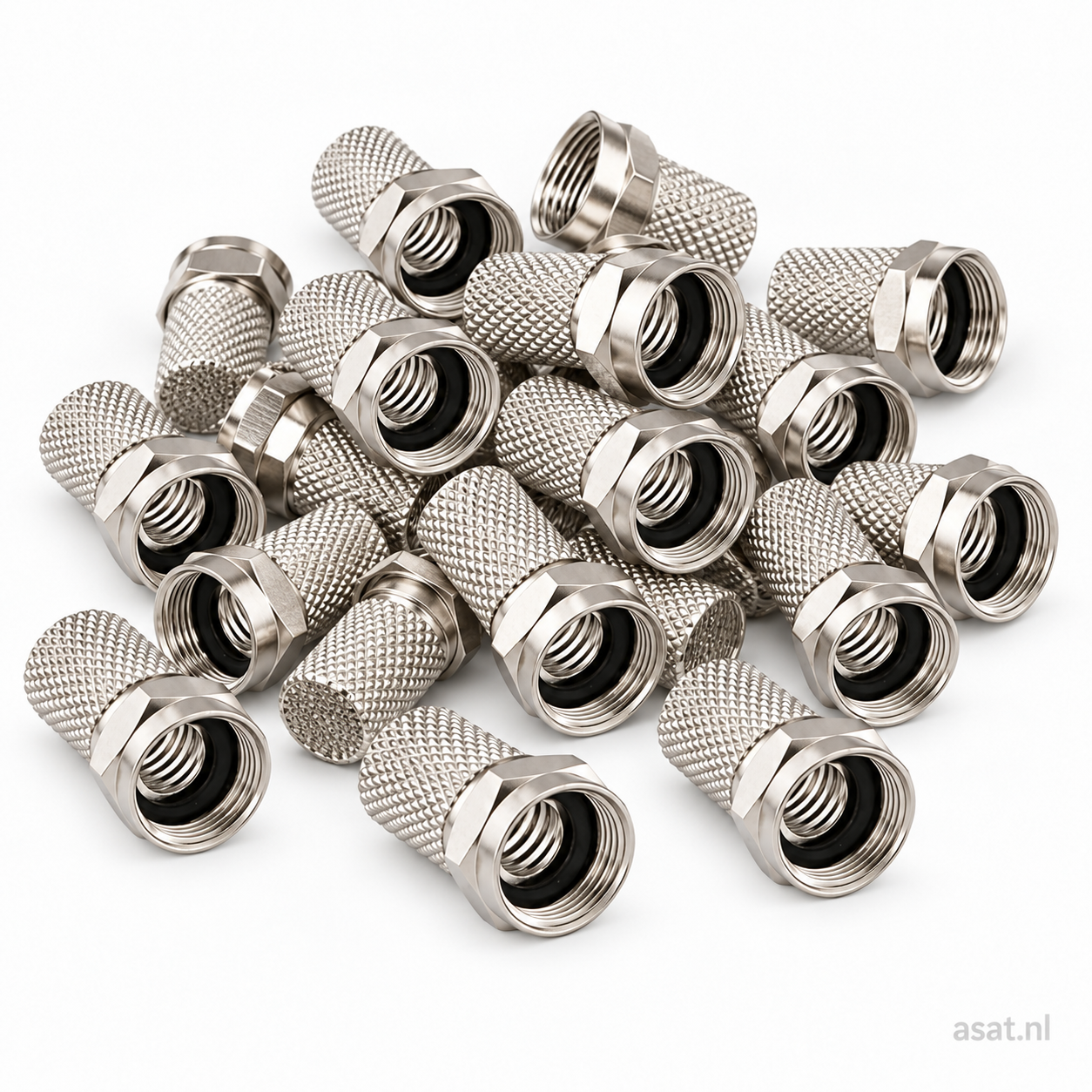 F-connectoren 20 stuks op een hoopje – productillustratie