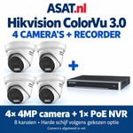 Hikvision ColorVu 3.0 set met 4 witte 4MP camera’s en 1 8-kanaals PoE NVR