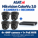 Hikvision ColorVu 3.0 set met 4 zwarte 4MP camera’s en 1 8-kanaals PoE NVR
