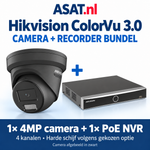 Hikvision bundel: 1 zwarte 4MP ColorVu camera en 1 PoE NVR