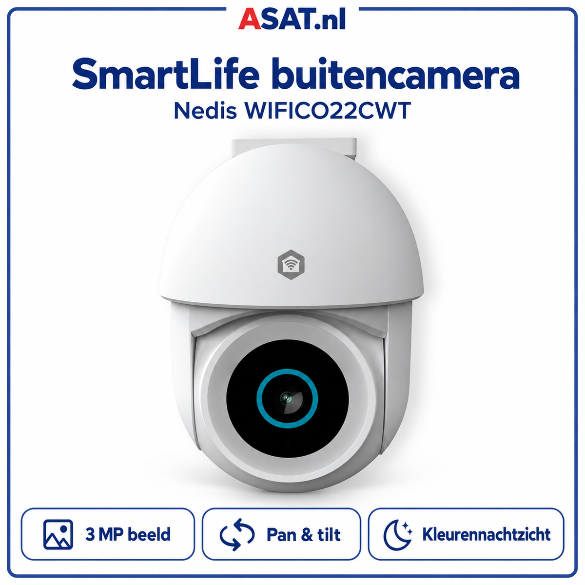 Nedis SmartLife WIFICO22CWT buitencamera – 3 MP, pan/tilt en kleurennachtzicht