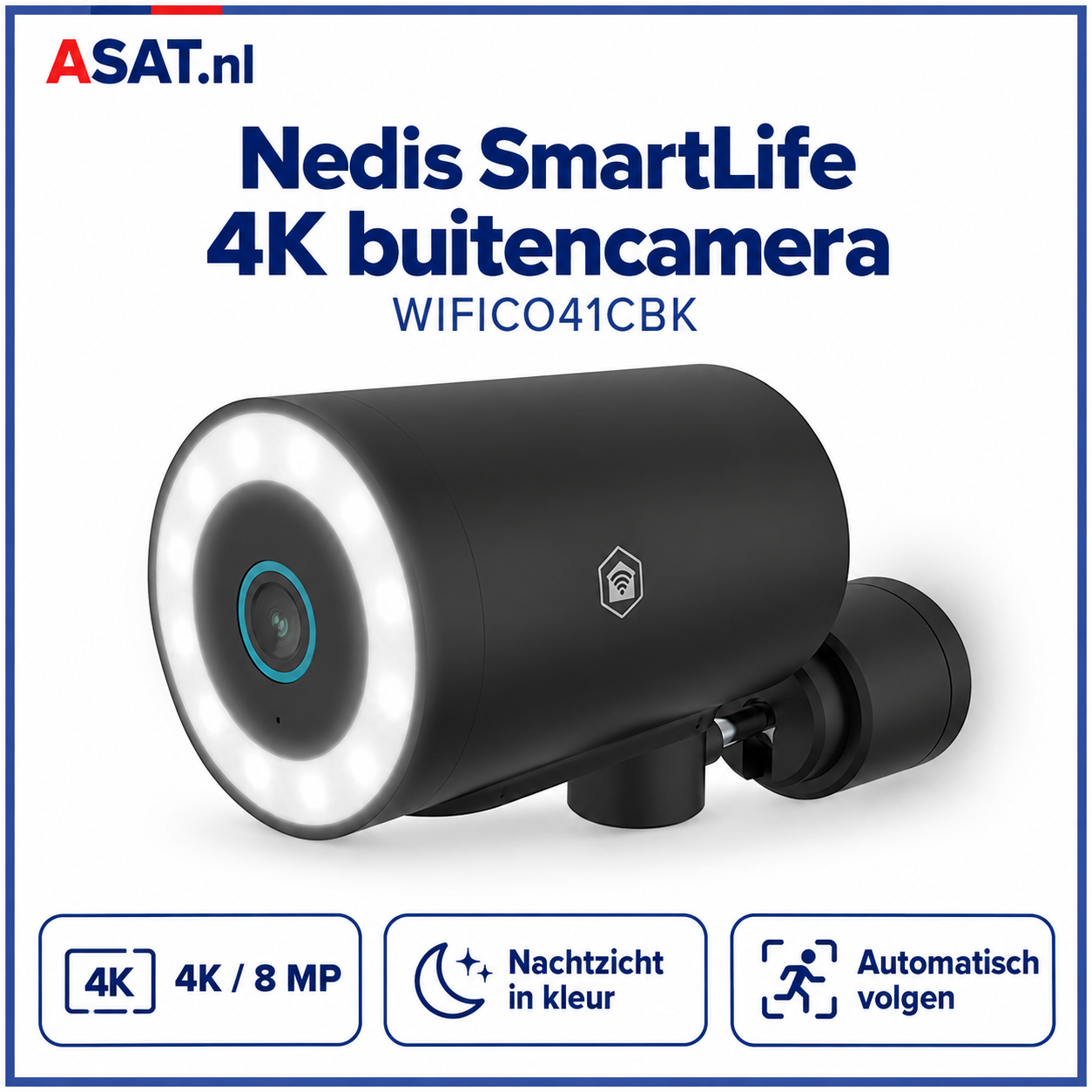 Nedis WIFICO41CBK 4K buitencamera in ASAT-huisstijl