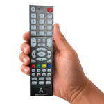 Originele Afstandsbediening Oyster HD CI EUROPE – originele afstandsbediening in de hand, witte achtergrond, asat.nl