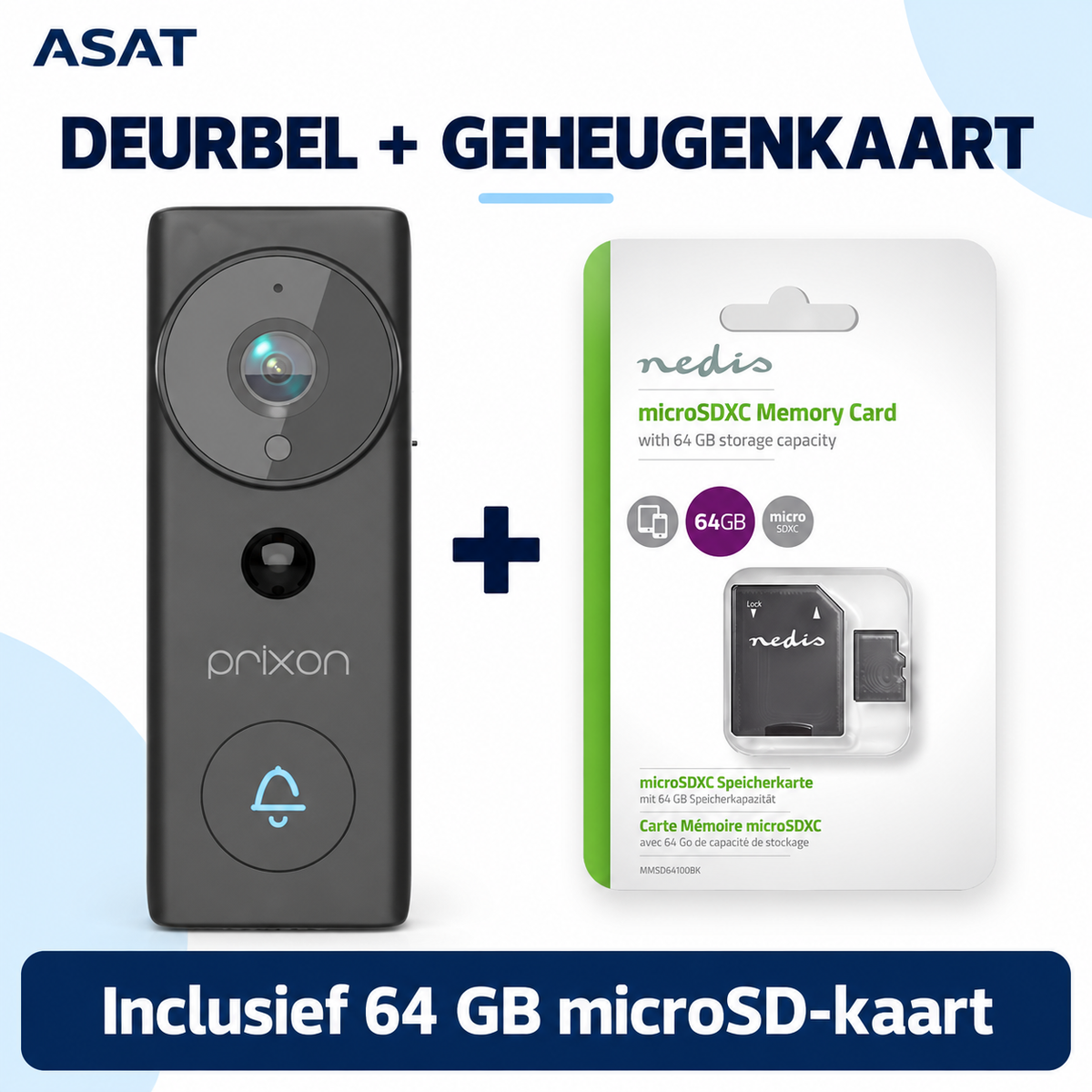 Prixon videodeurbel inclusief Nedis 64 GB microSD-kaart en SD-adapter