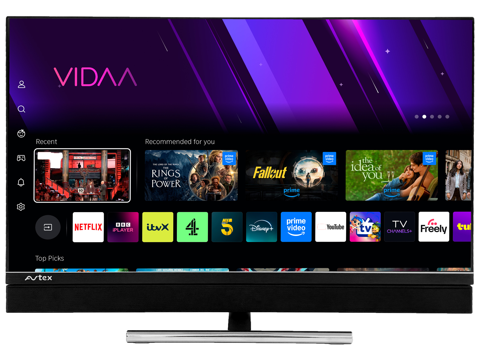 Avtex SmartPRO VIDAA televisie met geïntegreerde soundbar, vooraanzicht; afgebeelde voet apart verkrijgbaar