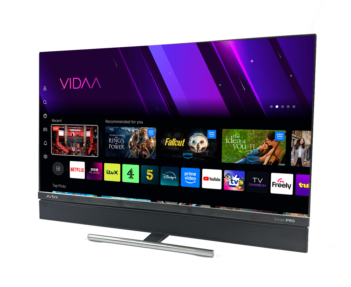 Avtex SmartPRO TV with built-in soundbar, angled front view