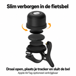 Illustratie van de opbouw van de zwarte fietsbel en het verborgen trackercompartiment