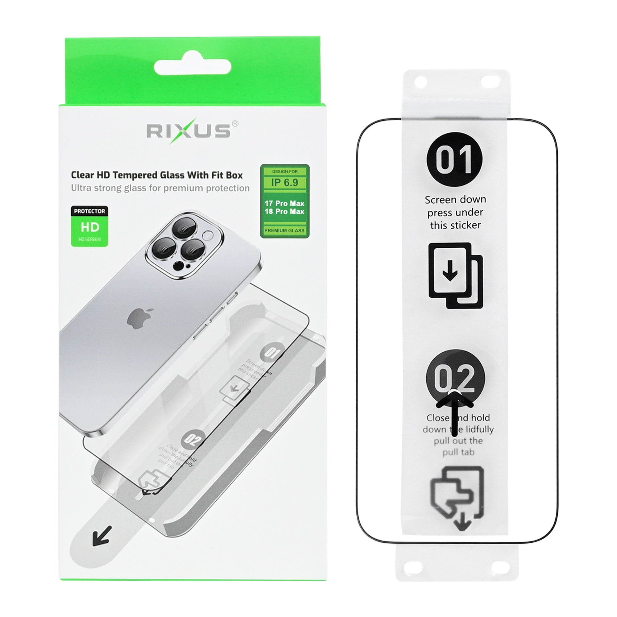 Rixus Clear HD screenprotector met Fit Box iPhone 17 Pro Max / 18 Pro Max
