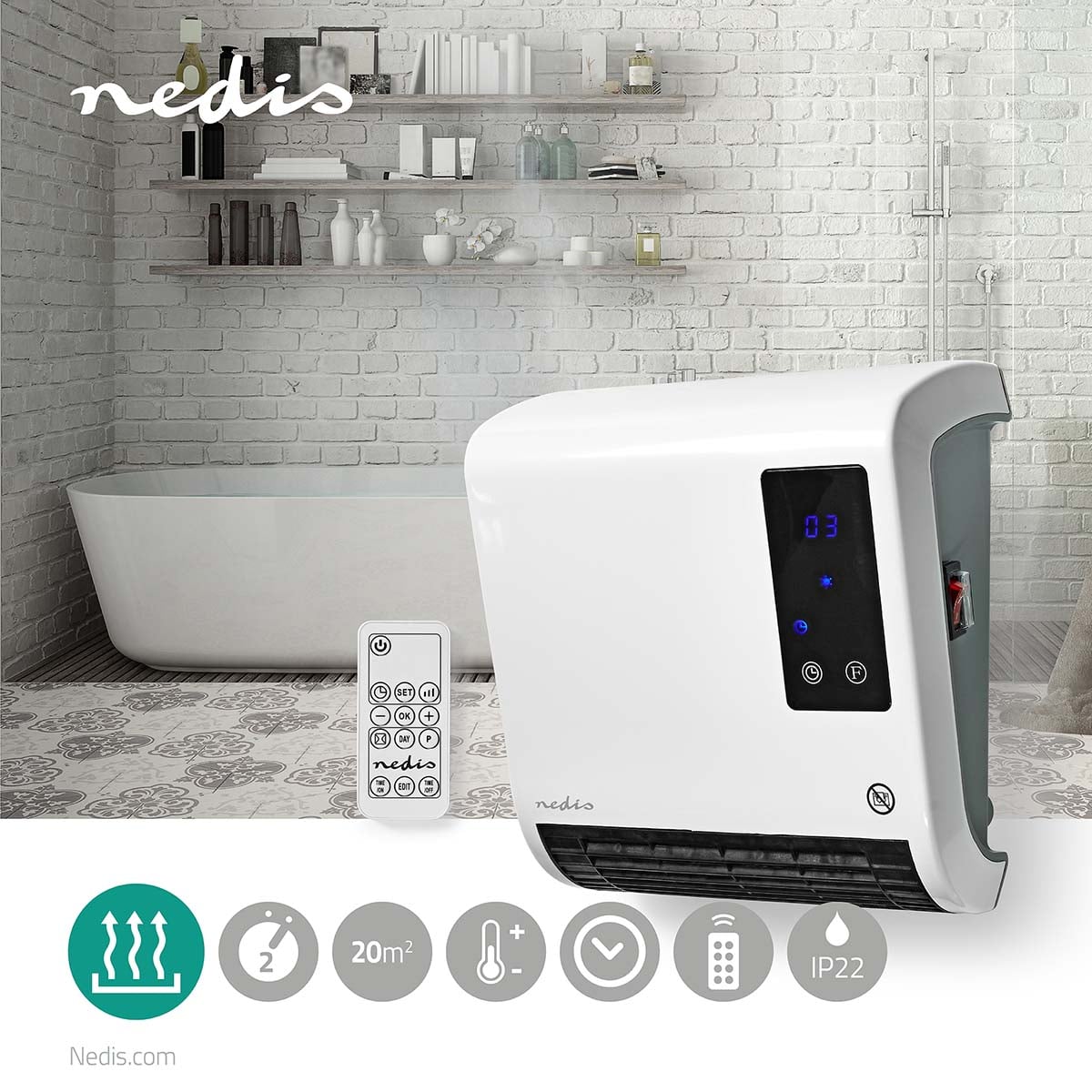 Nedis HTBA20WT – Badkamerverwarming, afbeelding 6